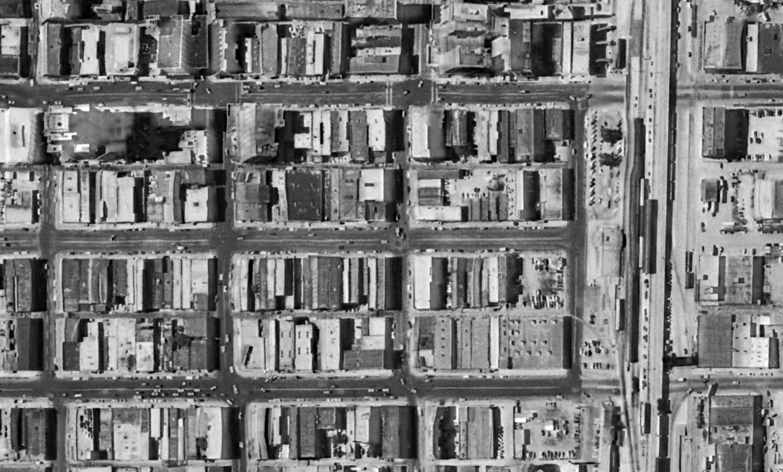 1954: downtown Oklahoma City street grid lined with commercial buildings