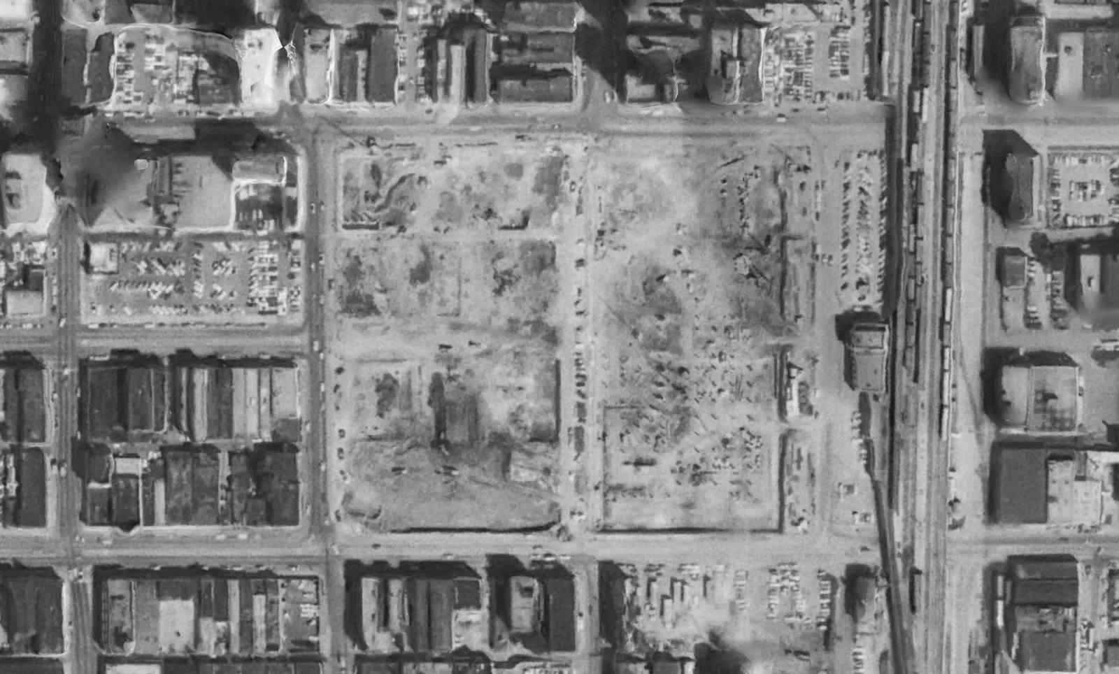 1969: the same blocks cleared to bare ground under urban renewal